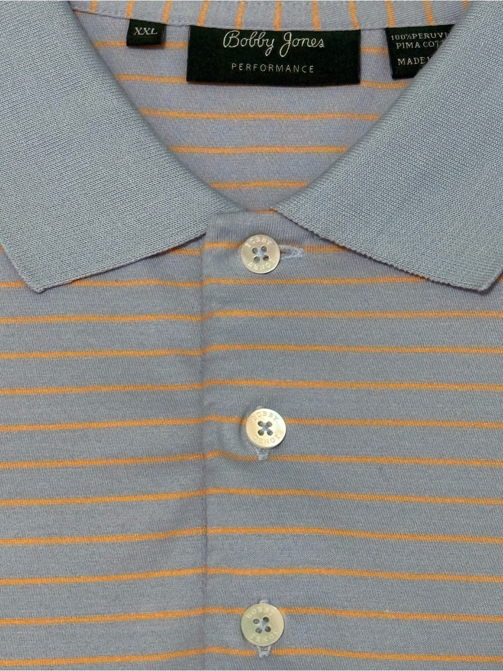 Bobby Jones Golf Polo Shirt Mens XXL Peruvian Pima Cotton Orange Blue Striped